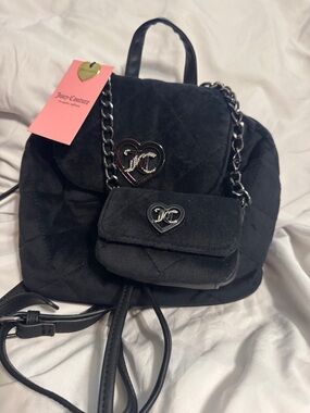 NWT Juicy Couture Black Quilted Heart-Logo Chain Backpack